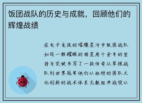 饭团战队的历史与成就，回顾他们的辉煌战绩