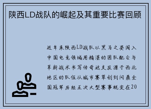 陕西LD战队的崛起及其重要比赛回顾